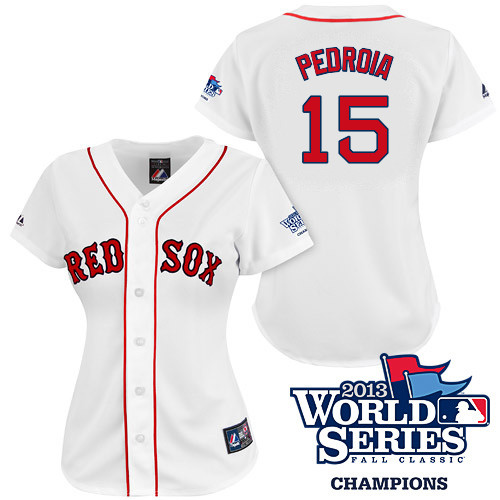 Dustin Pedroia #15 mlb Jersey-Boston Red Sox Women's Authentic 2013 World Series Champions Home White Baseball Jersey